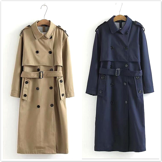 2020 cool belt England style Women Trench fashion long coat autumn wind long double breasted trench coat women University Khaki