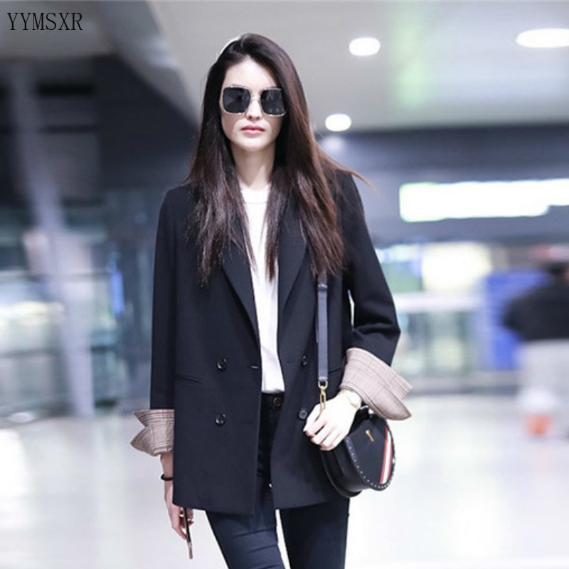 2020 new spring and autumn women's jackets feminine Casual Loose Double Breasted Black Lady Blazer Small Suit Female coat
