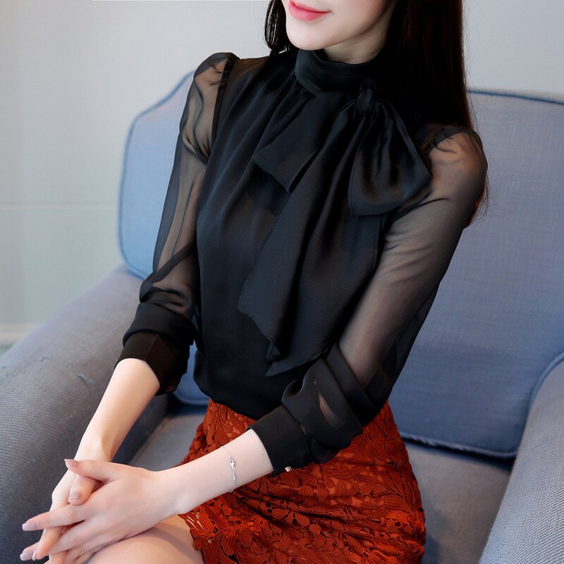 2020 spring and summer new chiffon long-sleeved lace blouse casual plus size blouse