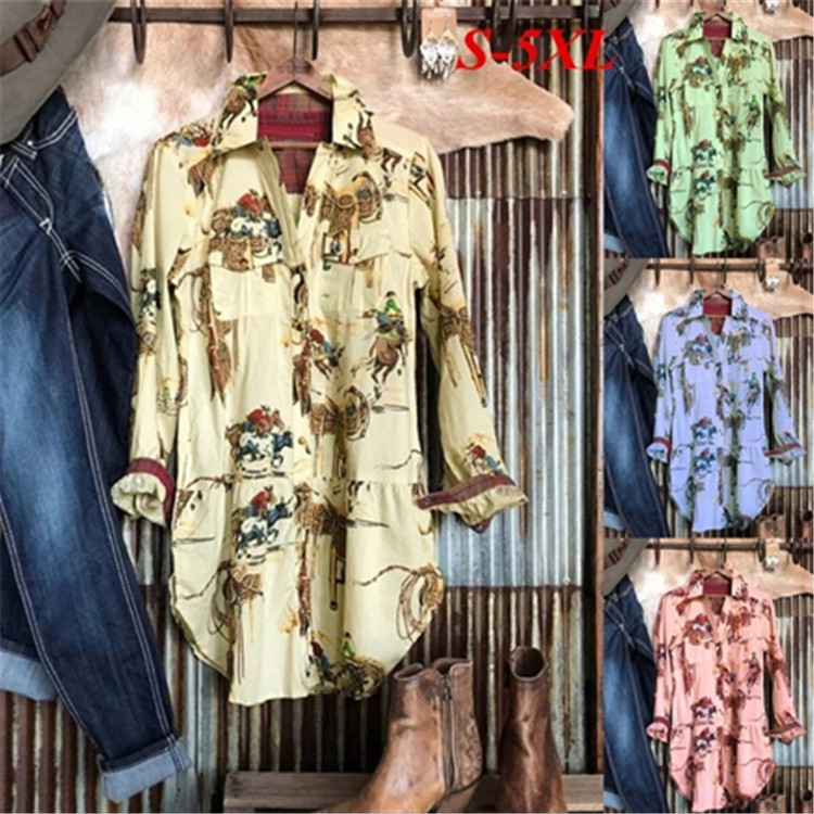 2020 spring and summer women's blouse new long casual sleeve printed single-breasted lapel shirt