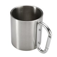 220ml Outdoor Stainless Steel Water Tea Coffee Mug Self Lock Carabiner Handle Cup
