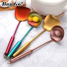 2PCS Stainless Steel European Spatula Ladle Spoon Set Gold Ladle Spoon Cooking Tool Set Resuable Kitchen Spatula Turner Utensil