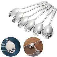 2PCS Sugar Skull Tea Spoon Stainless Steel Silverware Skeleton For Tea Coffee
