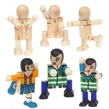 2Pcs Kids DIY Painting Model Toy Wooden Blank Robot Model DIY Hand Painting Graffiti Kids Role Play Toy