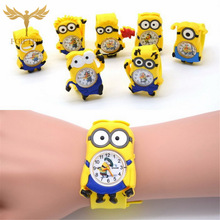 3D Eye Despicable Me Cartoon watch Precious Milk Dad Cute Children clock Baby kid Quartz Wrist Watches for Girls Boys