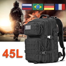 45L Tactical Backpack Military Bag Molle Army Men Rucksack Waterproof Bag Pack Hiking Travel 3P Women Bagpack Flag Patch Mochila