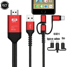 4K 3in1 HDMI Wireless Wifi Mirror Adapter Cable for iPhone X 6 7 8 iPad Samsung S9 iOS Micro USB Type C Android Phone to TV HDTV