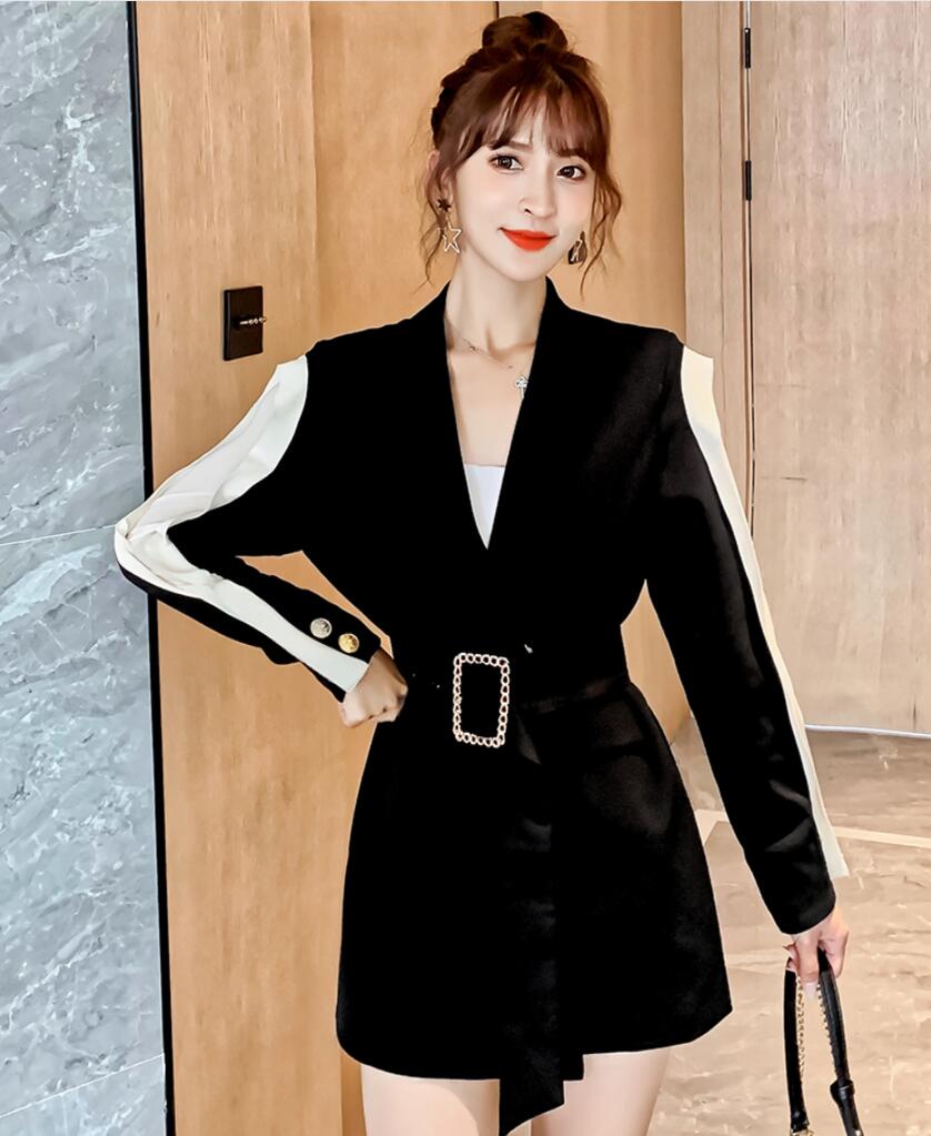 4XL Contrast stitching long sleeve loose jacket 2019 new autumn long section