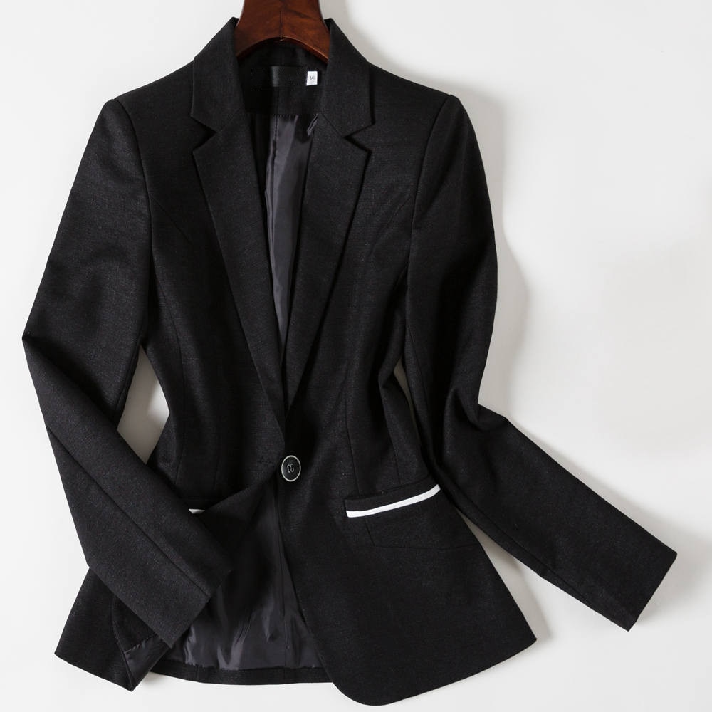 4XL Plus Size Women Suit Top Black Blazer Jacket Full Sleeve Slim Fit Single Button Manteau Femme Office Lady Grey Coat
