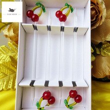 4pcs Handmade miniature glass Cherry Ornaments Decorative glass Dessert Fruit Forks festival Party Tableware Clean bread mark