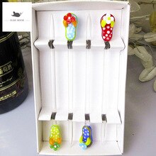 4pcs Handmade miniature glass Slipper Ornament Decorative glass Fruit Forks Clean sanitary Fruit mark Tableware Party Supplies