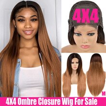 4x4 Closure Wig Ombre Human Hair Wig 150% Highlight Straight Lace Front Wig Remy Swiss Brazilian Lace Closure Wig For Women