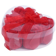 6 Pcs Red Scented Bath Soap Rose Petal in Heart Shape Box