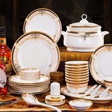 60 Heads Jingdezhen Ceramic Dinner Dish Rice Bowl Soup Bowl Salad Noodles Bowl Plate Dish Bowl Dinnerware Set Kitchen Tableware