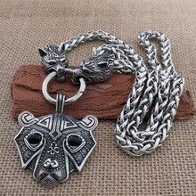 60cm stainless steel bear head pendant necklace Viking titanium steel wolf head chain necklace men's retro sweater chain jewelry