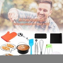 8 Inch 13pcs Air Fryers Accessories Stainless Steel Nonstick Coating Cake Bucket Pizza Tray Grill Rack For 4.8QT-6.2QT Air Frye