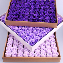 81PCS Colorful Heart-Shaped Rose Soap Flower Wedding Party Gift Handmade Petal Decor Bath Dark Purple Violet Lavender Romantic