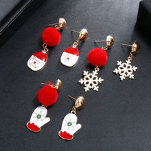 8Seasons Christmas Asymmetrical Dangle Earrings Gloves Snowflake Enamel Drop Earrings For Women Christmas Party Jewelry ,1Pair