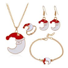 8Seasons Christmas Jewelry Set Necklace+ Bracelet + Earrings+ Ring Jewelry Accessories Women Christmas Gifts For Party ,1Set