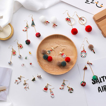 8Seasons Fashion Christmas Elements Drop Earrings Holiday Gifts Santa Claus Gift Hairball Cane Candy Women Party Jewelr ,1 Pair