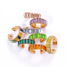 8Seasons Fashion Ear Bone Clip Earrings C-Shaped Multi-Color Alloy Inlaid Glass Rhinestone Punk Style Women Party Jewelry, 1PC