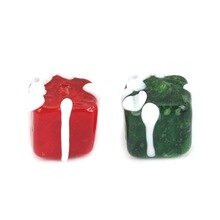 8Seasons Lampwork Glass Christmas Beads Gift Box White & Green/Red Fashion Jewelry DIY Accessories About 15mm x 14mm, 5 PCs