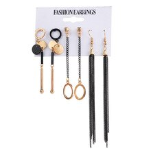 8Seasons New Fashion Circle Long Chain Dangle Earring For Women Wedding Party Punk Style Gold/Black Metal Irregular Earring Sets