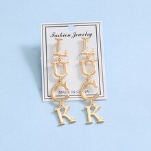 8Seasons New Fashion Gold Color Message " LUCK " Letter Women Long Dangle Earrings Multi-layer Jewelry 75mm x 15mm, 1 Pair