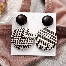 8Seasons New Fashion Women Drop Earrings Geometric Round Handmade Wooden Rattan Knit Dangle Earrings Statement  Jewelry Gifts