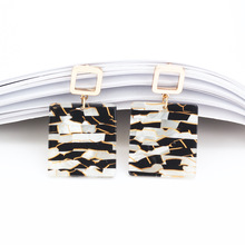 8Seasons New Simple Black And White Geometric Square Gold Color Alloy Acetate Plate Drop Earrings Women Party Earrings Jewelry