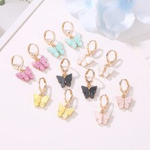8Seasons New Sweet Colorful Acrylic Butterfly Hoop Earrings For Women Wedding Party Fashion Gold Metal Drop Earrings Jewelry