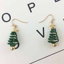 8Seasons New Trendy Zinc Alloy Drop Earrings Gold Metal Green Christmas Tree Star Earring Jewelry For Women Party Gifts, 1 Pair
