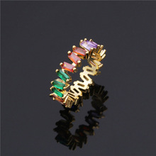 8Seasons Vintage Coloreful Zircon Ring Metal Golden Color Geometric Ring For Women Party Punk Style Fashion Jewelry,1 Piece