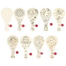 9pcs/set Hand-painted Wooden Racket Ball DIY Craft Cartoon Painting Graffiti Toy