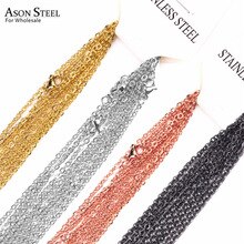 ASONSTEEL 10pcs/lot 2mm/1mm Gold/Silver Cuban Rolo Link Chain Necklace for Jewelry Making Stainless Steel Customized Long Chain