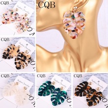 Acrylic resin leopard print ladies earrings acetate 2019 long leaves fashion bohemian style geometric party personalized jewelry