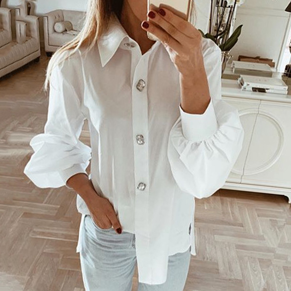 Adisputent 2020 Spring Female Long Lantern Sleeve Office Women Blouse Shirt Korean Work Tops Female Clothing Shirt Women Top