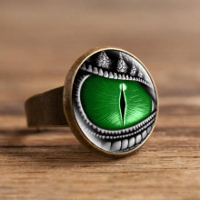 Adjustable Vintage Dragon Eyes Ring Round Glass Dome Cabochon Rings Copper Ring Handmade Jewelry Halloween Christmas Present