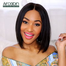 Aircabin 4x4 Lace Closure Bob Wig Brazilian Straight Human Hair Glueless Wigs Short Bob Wigs For Black Women Non-Remy Low Ratio