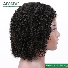 Aircabin 4x4 Lace Closure Wigs Brazilian kinky Curly Bob Wig Lace Closure Deep Human Hair For Black Women 150% Remy Hair