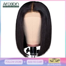 Aircabin Glueless 4x4 Lace Closure Wig Brazilian Human Hair 8"-16" Inch Wig 130% Density Medium Brown Swiss Lace Wig Non-Remy