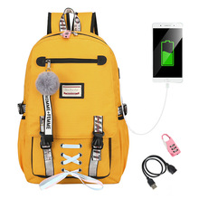 Anti-theft Backpack USB School Bags For Girls Teenage Yellow Backpacks College Daypack Women Large Travel Shoulder Bag With Lock