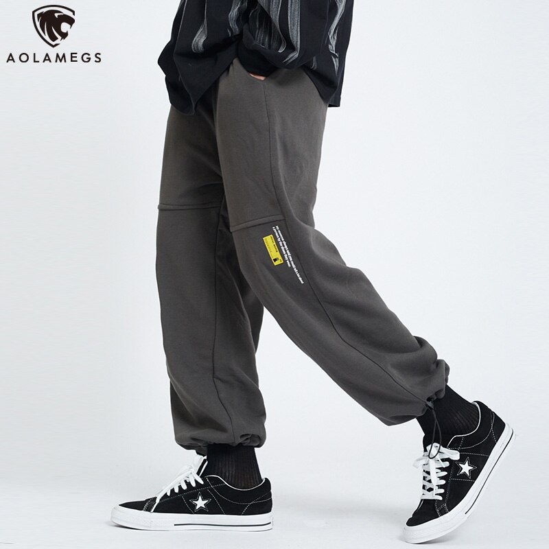 Aolamegs Men Pants Solid Color Mens Trousers Elastic Waist All-match Soft Comfortable Drawstring Joggers Pants Casual Sweatpants
