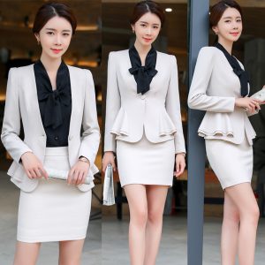 Apricot Formal Elegant Uniform Styles Blazers Suits Two Piece with Tops and Skirt for Ladies Office Work Wear Jacket Blazer Sets