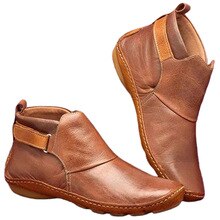Arch Support Fashion Women Ankle Boots Casual Autumn Shoes Lightweight Short Warm PU Leather Non Slip Outdoor Walking Flat Heel