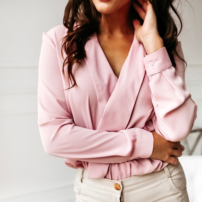 Autumn Chiffon Blouses Ladies Turn-down Collar Tops Fashion Women Long Sleeve Shirts