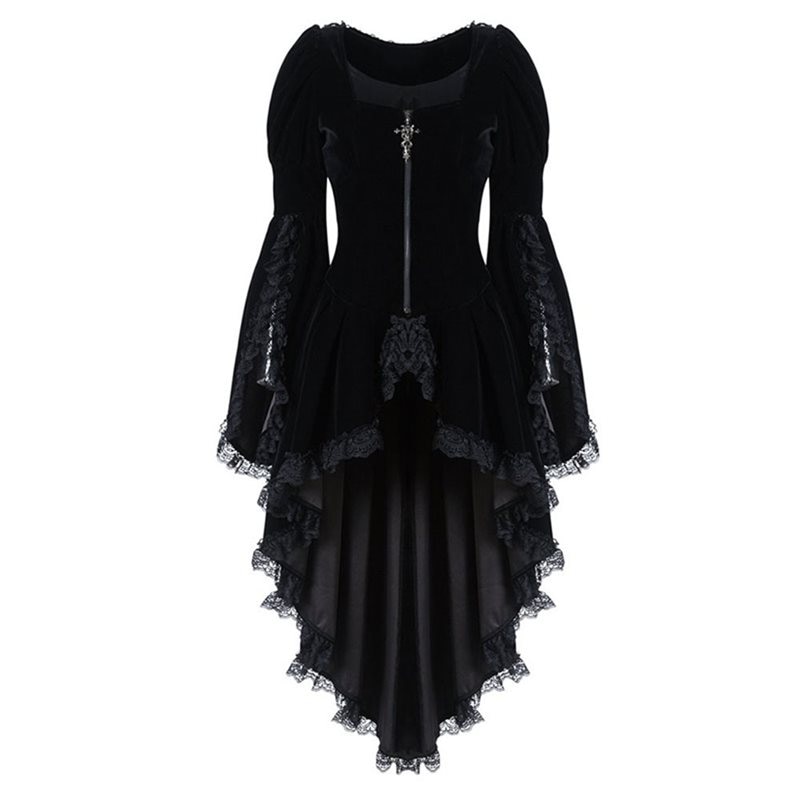 Autumn Elegant Plus Size Party Gothic Chic Long Blouse Women Red Slim Zipper Lace Plain Tops Female Vintage Fashion Goth Shirts