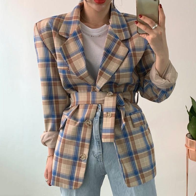 Autumn Korean Style Single Row Buckle Bandage Waist Chic Blazer Safari Style Women 2019 Long Sleeve Notched Loose Coat