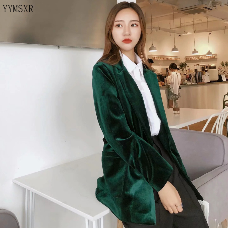 Autumn and winter women's gold velvet blazer small suit feminine 2020 New Loose Ladies Jacket Coat Casual top Female