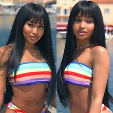 Beaudiva Long Human Hair Wigs with Bang Brazilian Straight Hair Wigs For Black Women Remy Short Bob Human Hair Wigs 10-18Inch